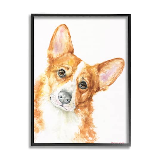 Stupell Industries Curious Corgi Dog Portrait Soft Brown Watercolor in Frame Wall Art